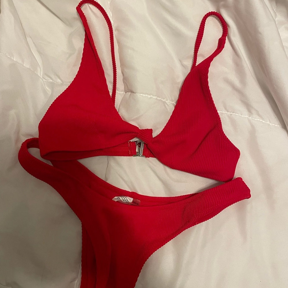 Red Ribbed Bikini - image 1